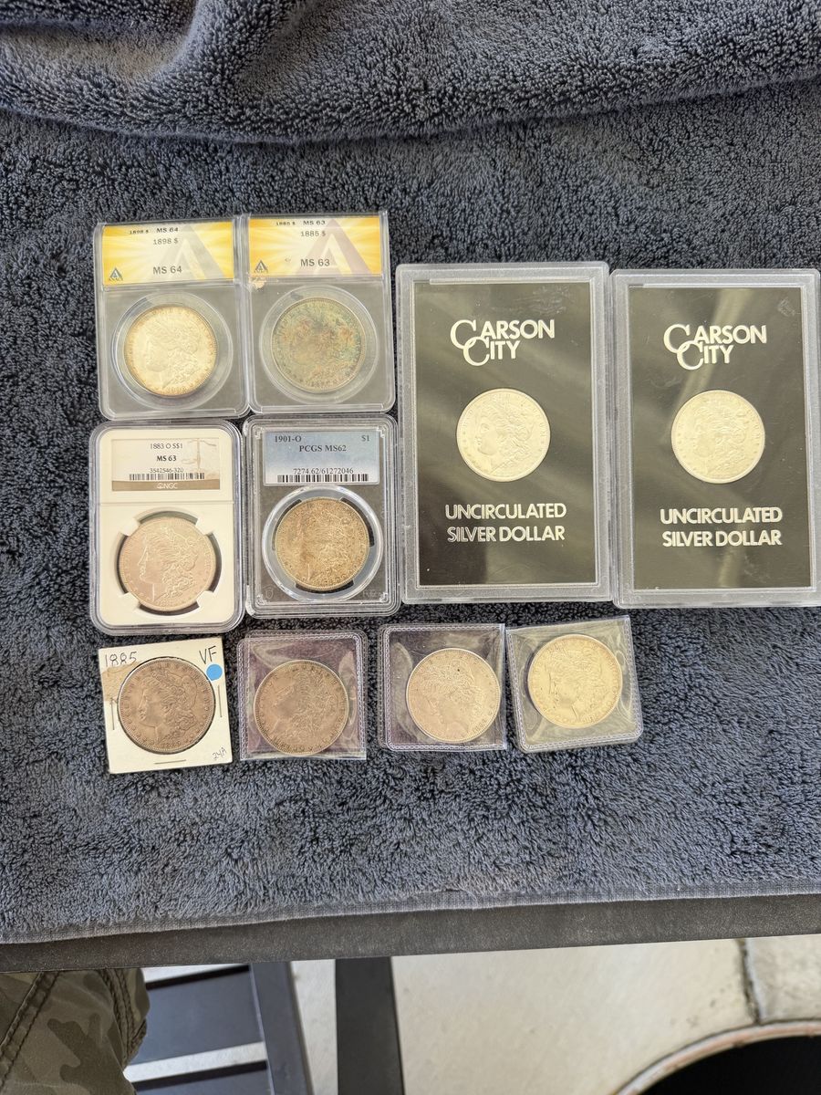 Carson City & Graded Morgan Silver Dollars - Uncirculated, MS, VF Collection Lot