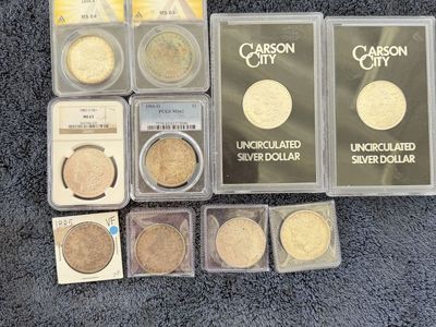 Carson City & Graded Morgan Silver Dollars - Uncirculated, MS, VF Collection Lot