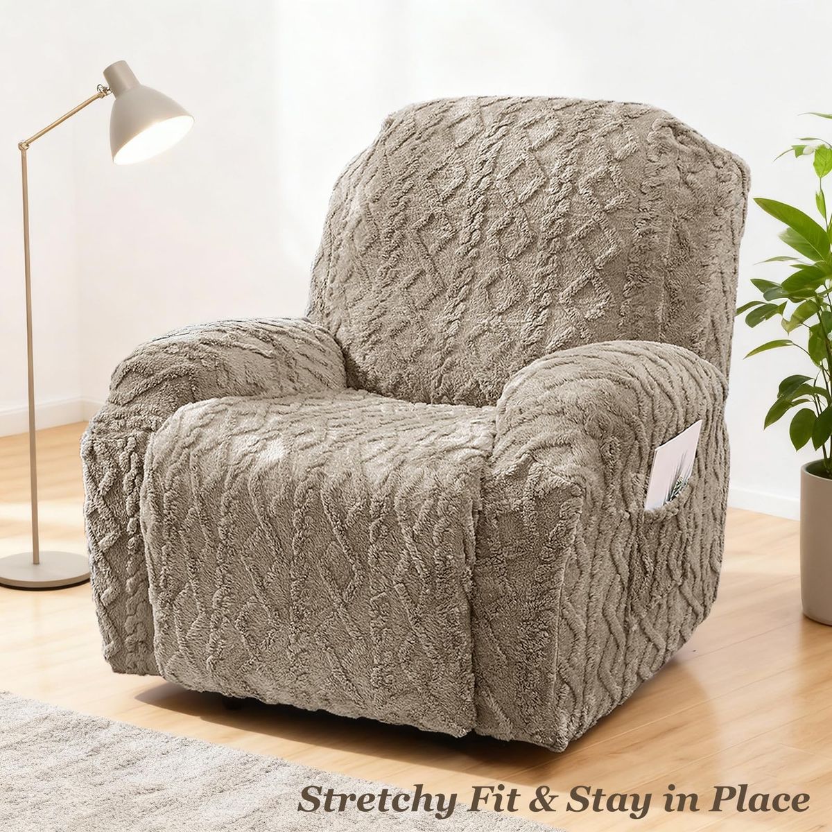 JOKIVTOU Recliner Chair Covers 4-Pieces Reclining Chair Slipcovers with Pocket& Elastic Bottom, Soft Feel Fitted Lazy Boy 