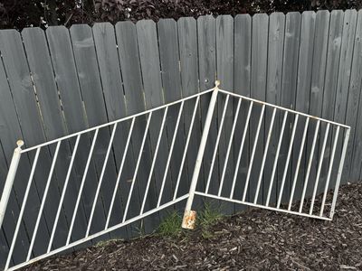 Vintage White Metal Fence Section - Balcony/Porch Railing (Minor Rust)