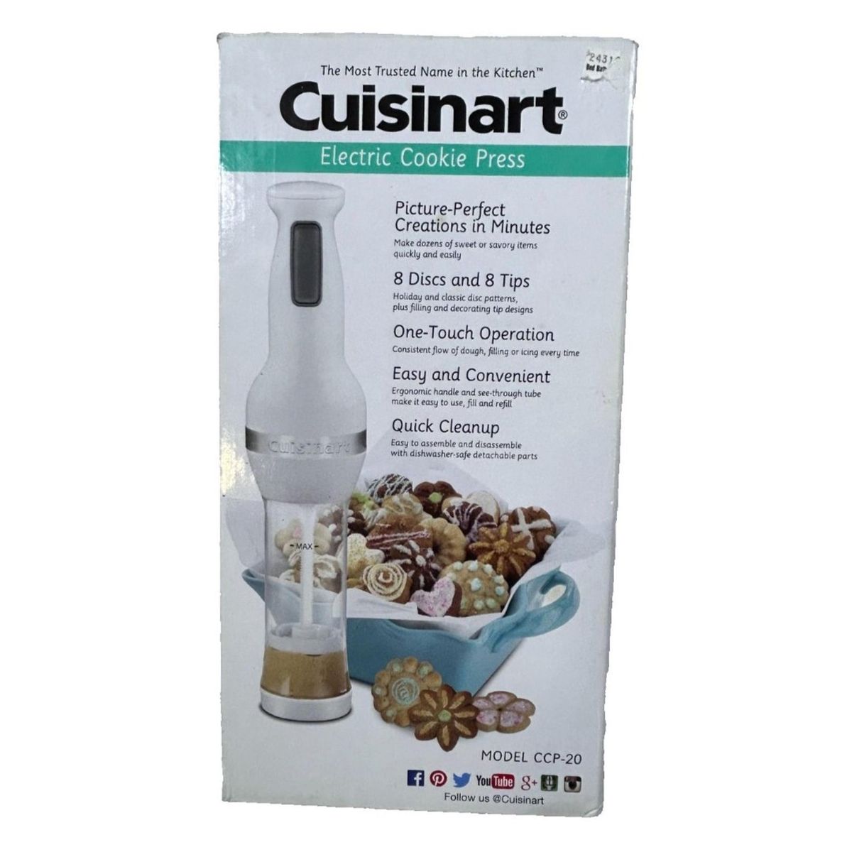 Cuisinart CCP-20 Electric Cookie Press with 8 Discs & 8 Tips - One-Touch Operation