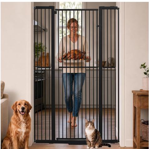SHYUJAJIE 71 Inch Extra Tall Wide Pet Gate 29.92"-48" Adjustable Pressure Mounted Walk Through for Doorways, Hallway, Stairs