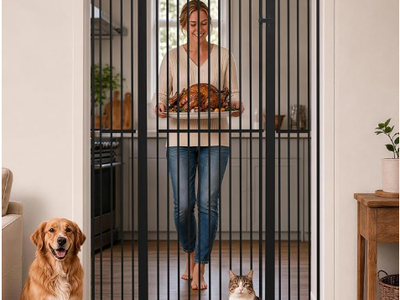 SHYUJAJIE 71 Inch Extra Tall Wide Pet Gate 29.92"-48" Adjustable Pressure Mounted Walk Through for Doorways, Hallway, Stairs