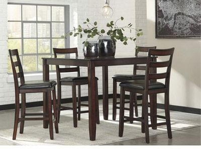 Signature Design by Ashley Coviar 5 Piece Counter Height Dining Set, Includes Table & 4 Barstools, Brown