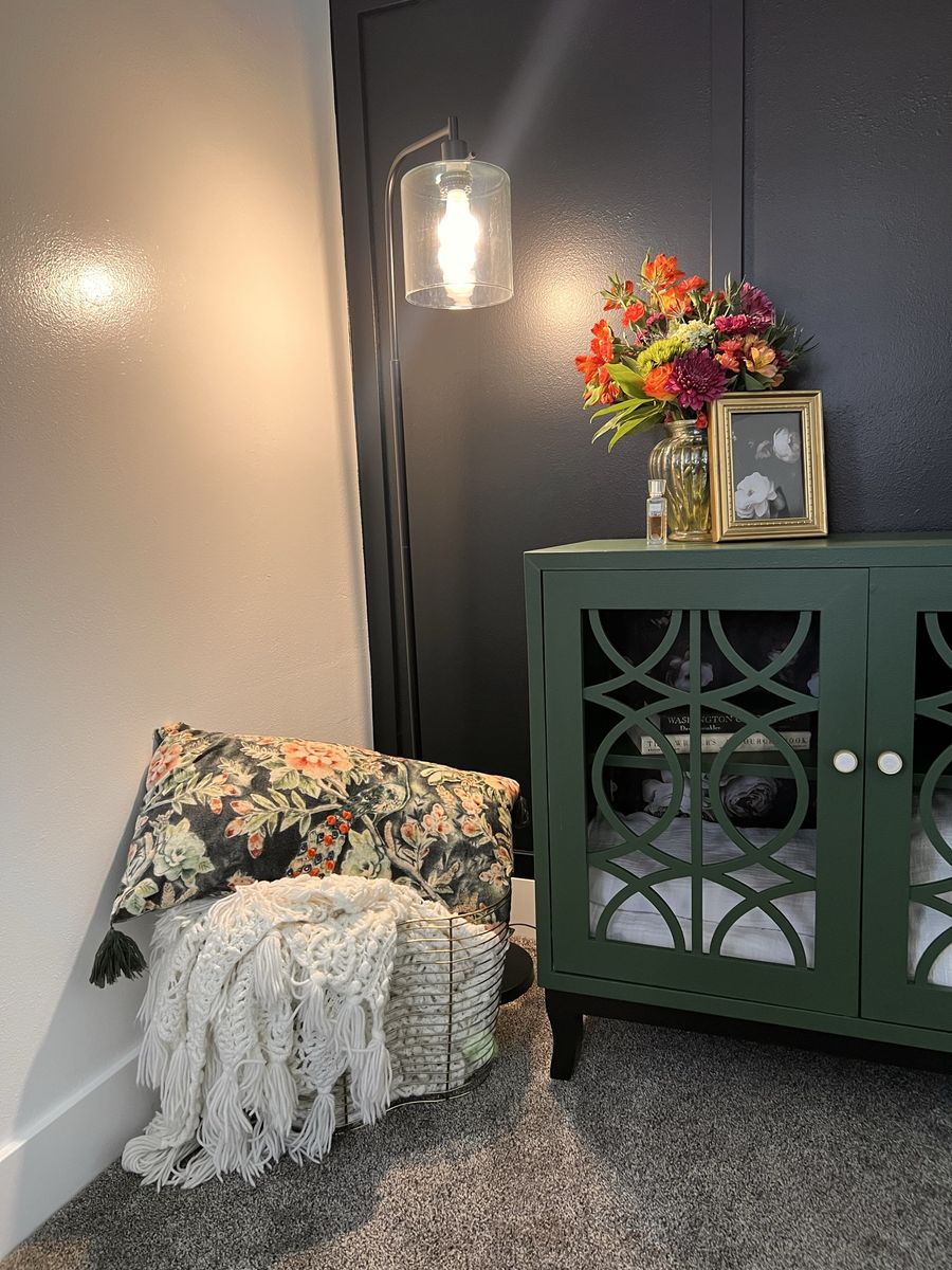 Green Accent Cabinet w/ floral interior