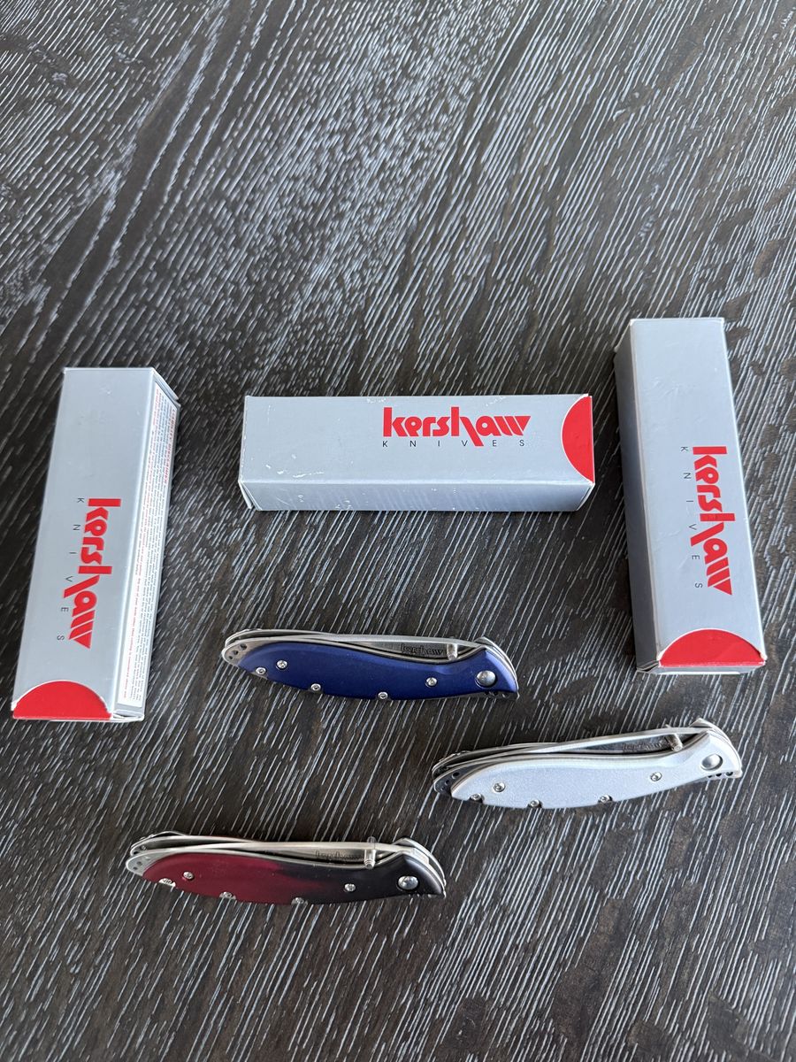 Lot of 3 Kershaw 1460 Pocket Knives - Blue, Silver, Burgundy (AUS8A, Japan, Ken Onion)