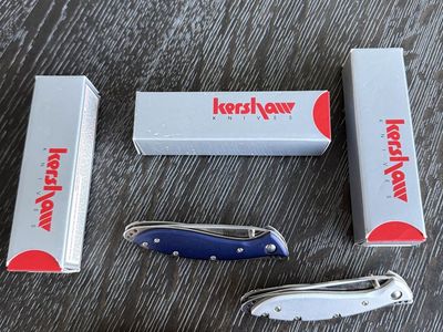 Lot of 3 Kershaw 1460 Pocket Knives - Blue, Silver, Burgundy (AUS8A, Japan, Ken Onion)