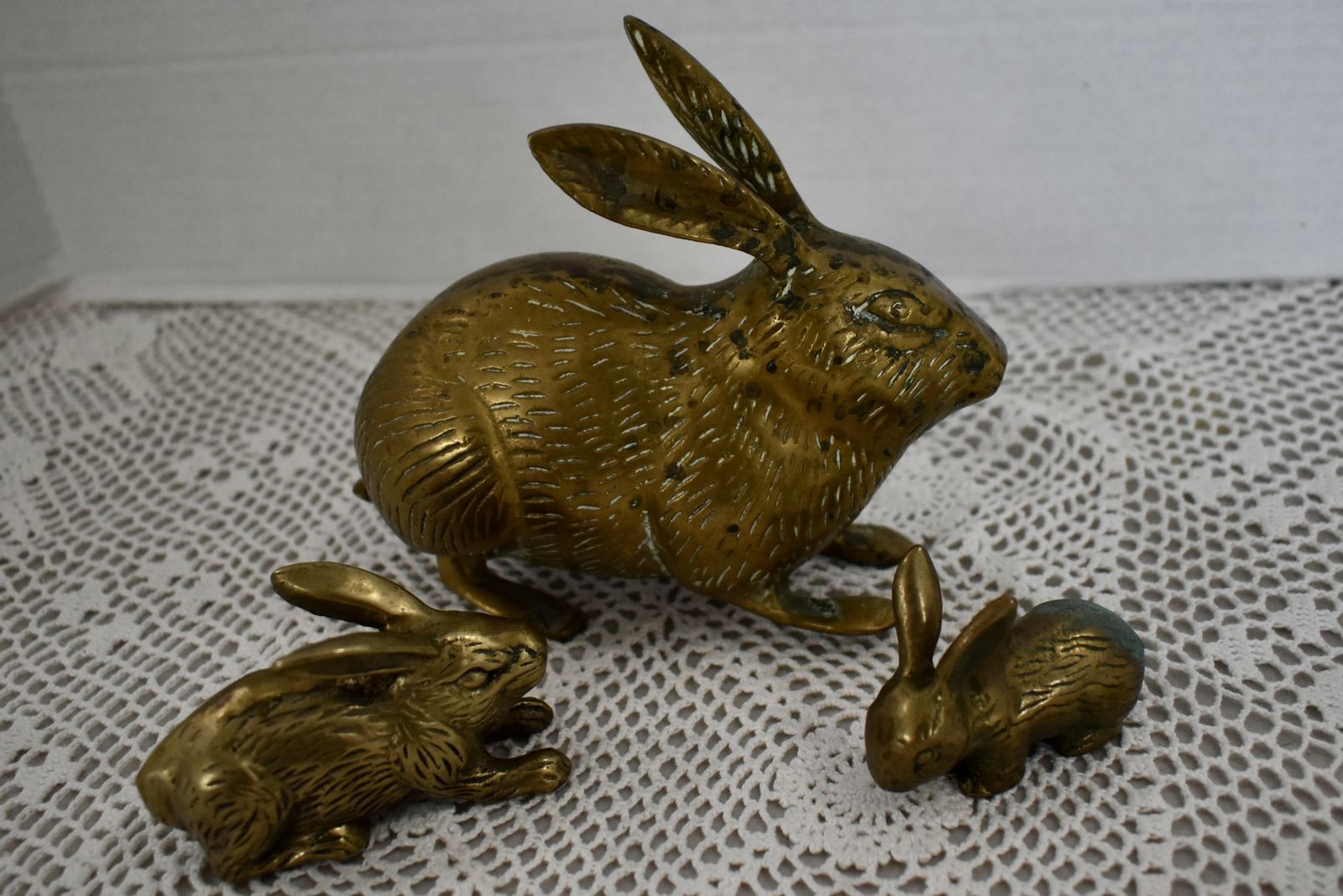 Set Of 3 Vintage Very Solid Heavy Brass Rabbits For Fun Decor Or Paper Weights
