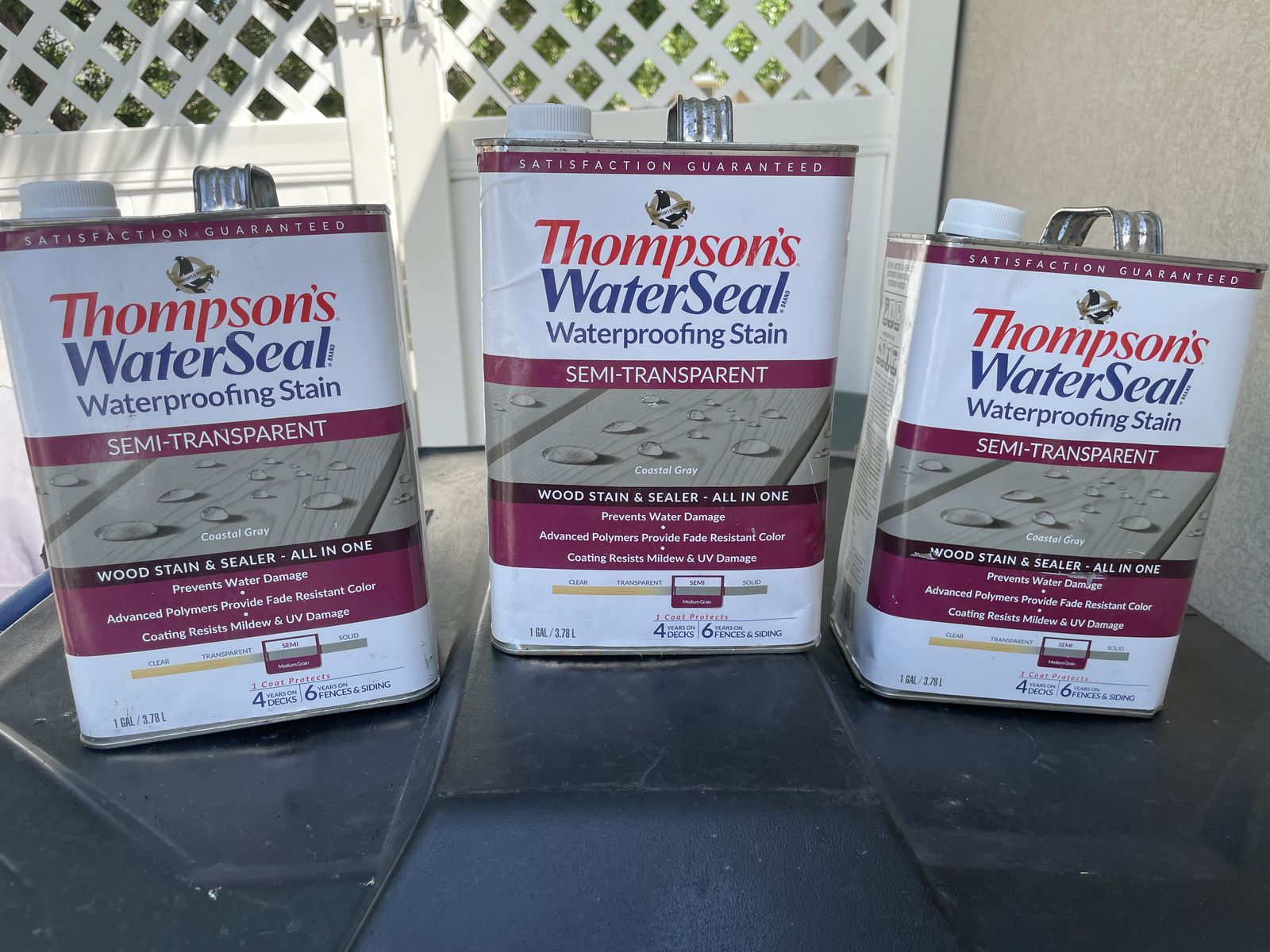 Thompson's WaterSeal Waterproofing Stain 1 Gal Coastal Gray Semi-Transparent Wood Stain & Sealer (Lot of 3)