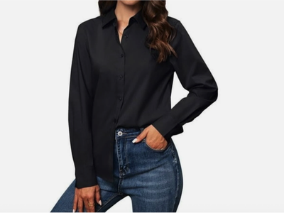Siliteelon Womens Black Button Down Shirt Long Sleeve Work Office Blouse Top