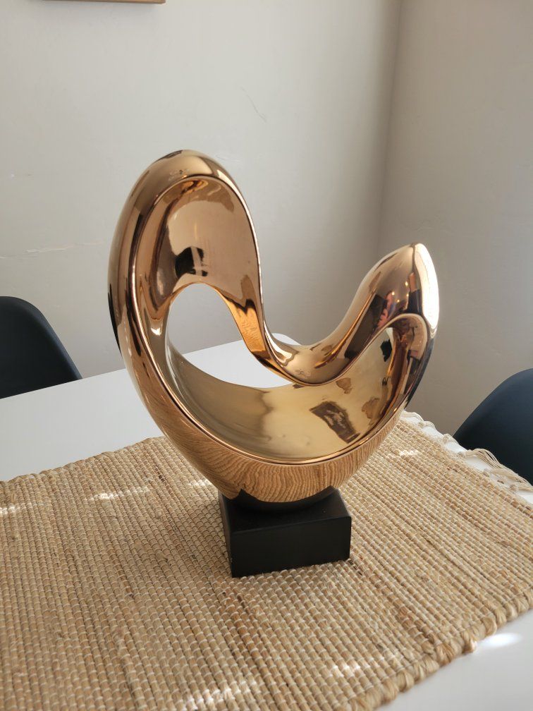 Modern Abstract Gold Ceramic Tabletop Sculpture on Black Base