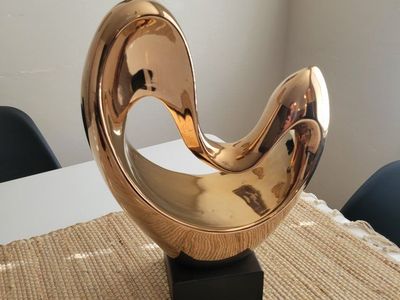 Modern Abstract Gold Ceramic Tabletop Sculpture on Black Base