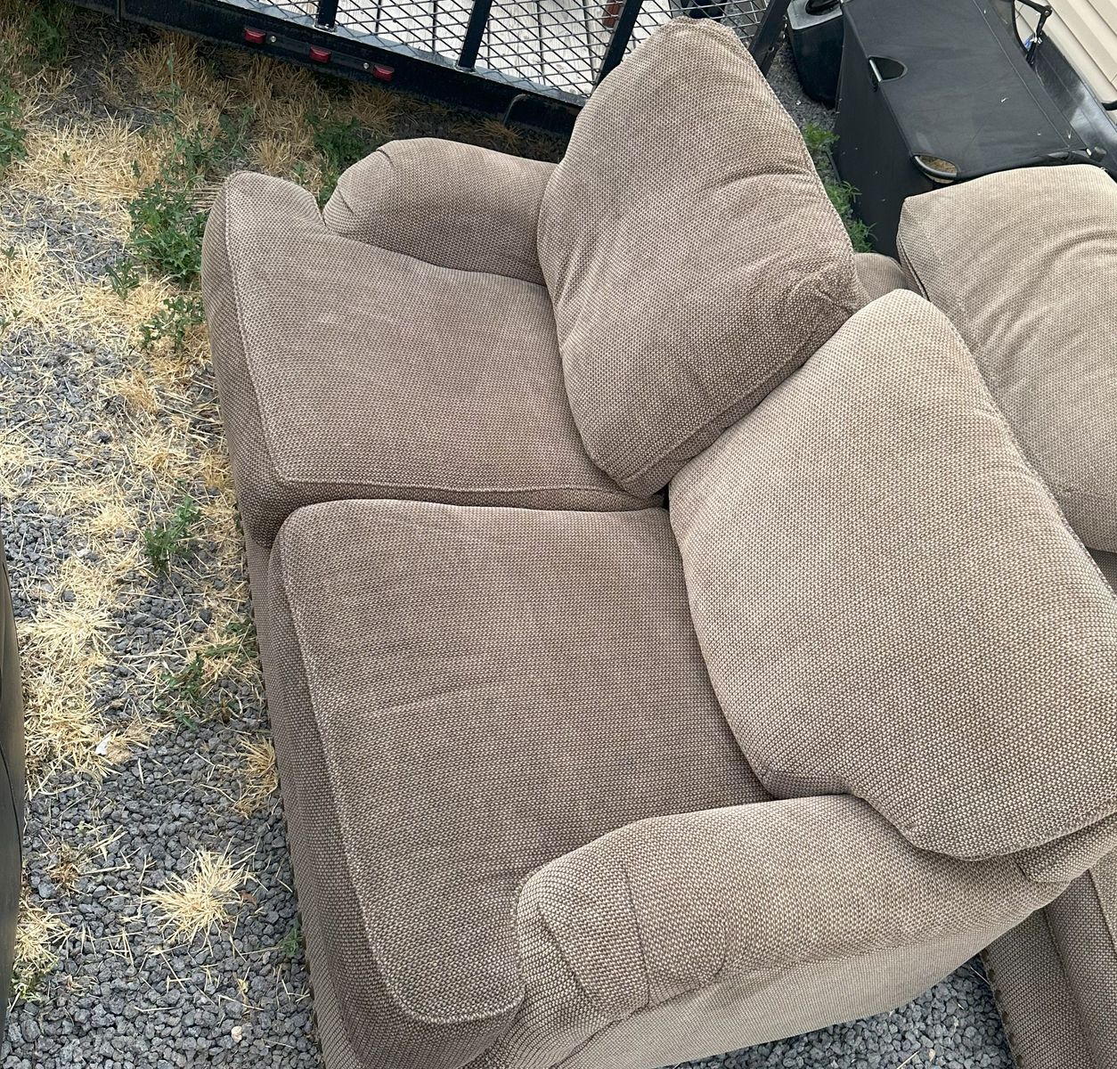 Used Beige Two-Seater Fabric Couch/Loveseat - Good Condition, Ready for a New Home