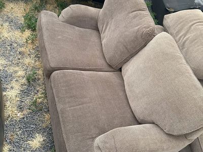 Used Beige Two-Seater Fabric Couch/Loveseat - Good Condition, Ready for a New Home