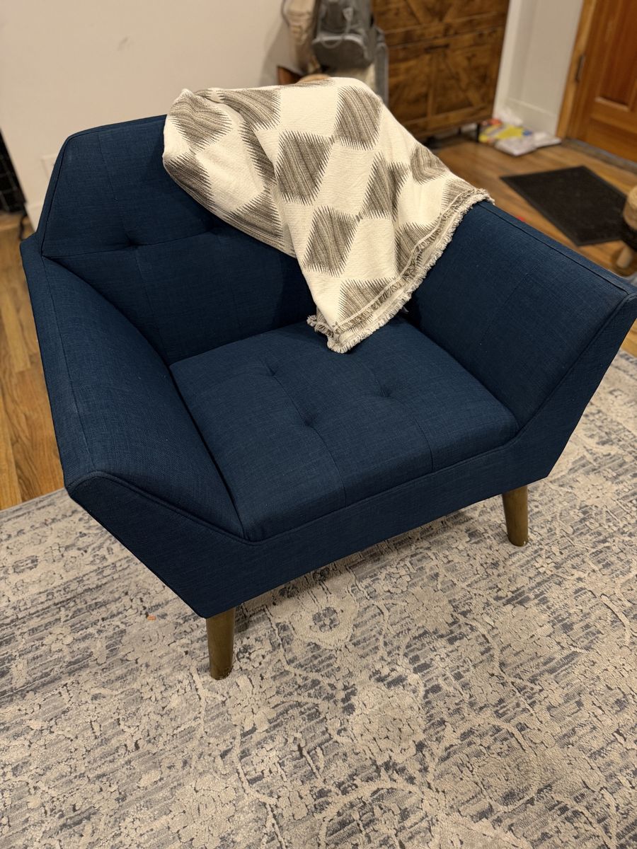 Pair of Mercury Row Merrylite Mid-Century Modern Navy Blue Armchairs