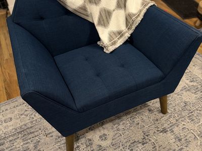 Pair of Mercury Row Merrylite Mid-Century Modern Navy Blue Armchairs