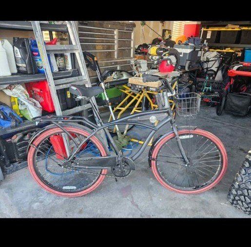 Cruiser Bike with Red Tires and Front Basket