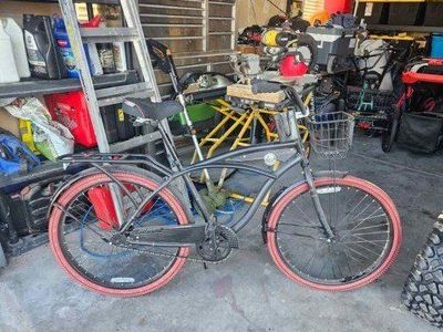 Cruiser Bike with Red Tires and Front Basket