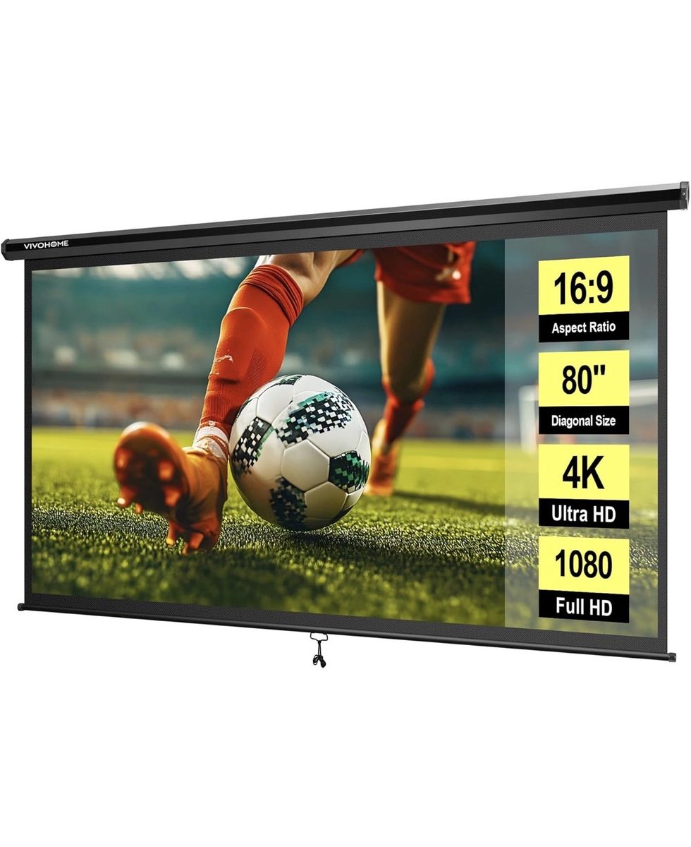 VIVOHOME 80" 16:9 HD Manual Pull-Down Projector Screen Self-Locking for Home Theater