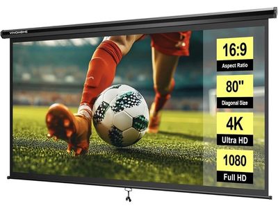 VIVOHOME 80" 16:9 HD Manual Pull-Down Projector Screen Self-Locking for Home Theater