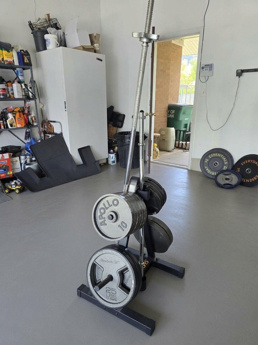 Gold's Gym Plate Tree & Bar Holder - Space-Saving Vertical Storage for Home Gym
