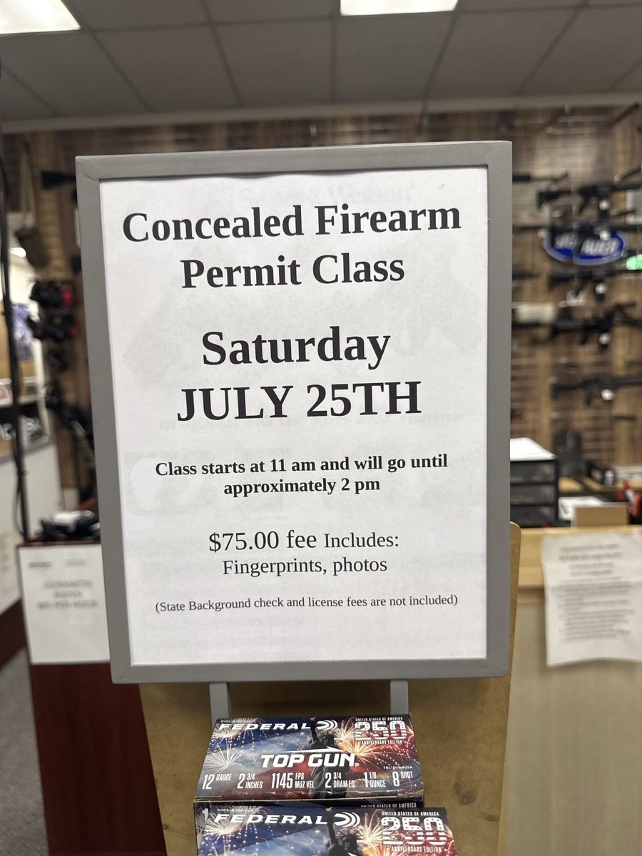 Concealed Firearm Permit Class July 25th!