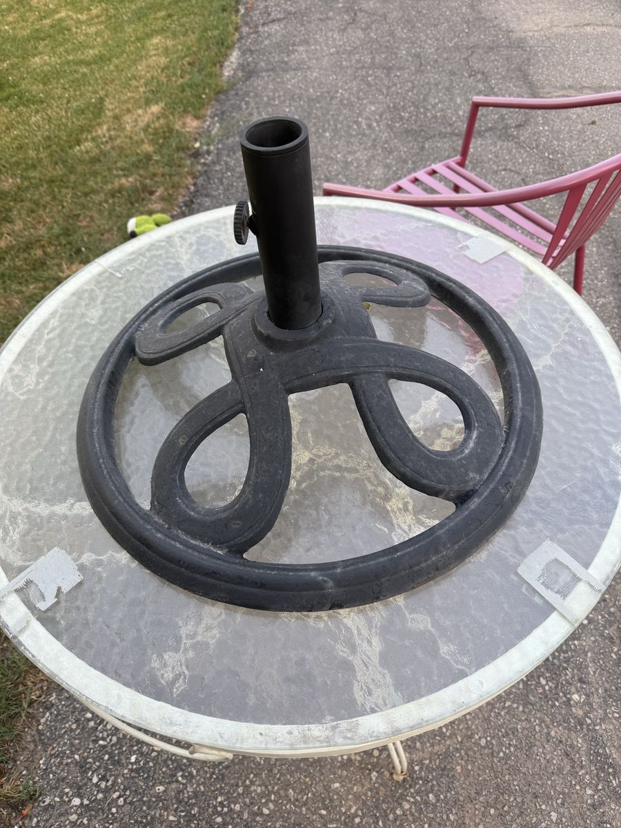 Black Cast Iron Patio Umbrella Base Stand - Heavy Duty Round Design