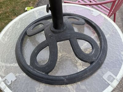 Black Cast Iron Patio Umbrella Base Stand - Heavy Duty Round Design