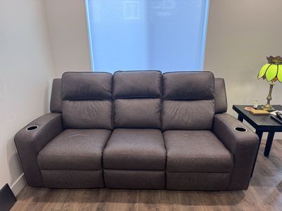 Comfortable 3-Seater Reclining Sofa + 2-Seat loveseat both with Cupholders, USB charging, and Drop-Down Table - Brown