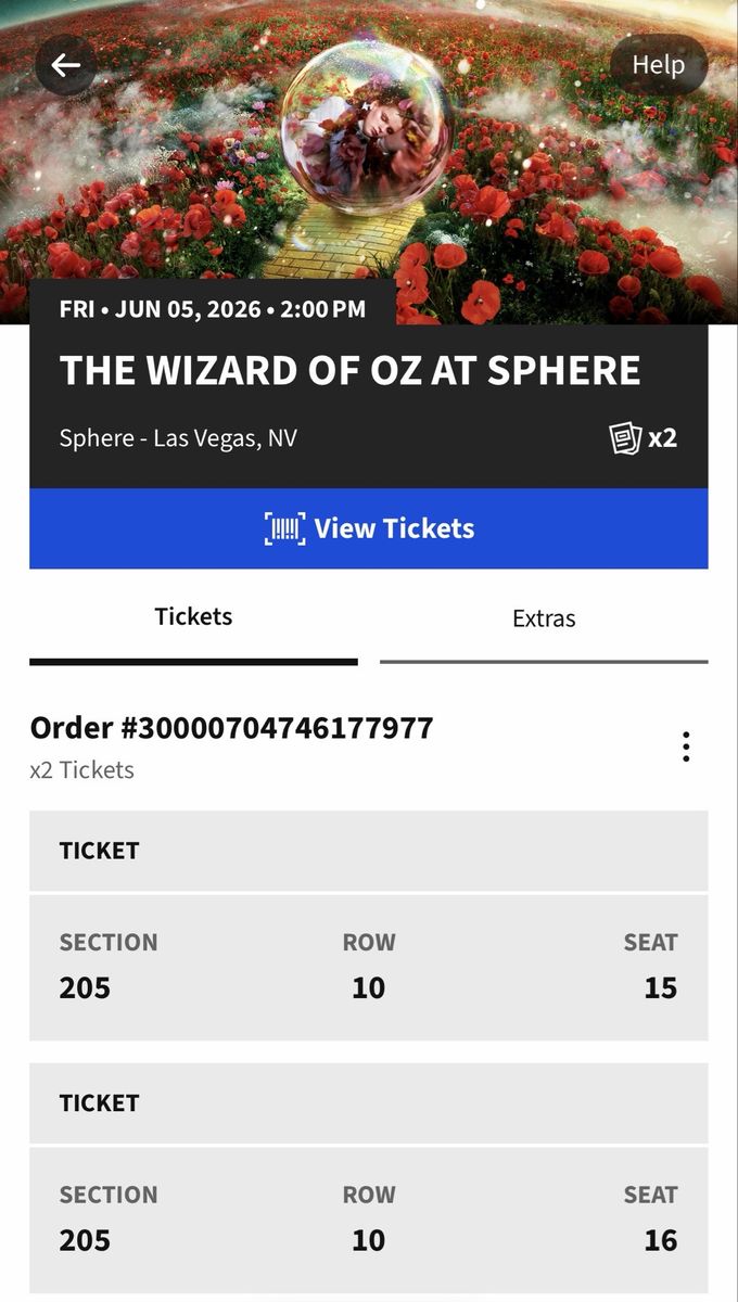 Wizard of Oz - Sphere Las Vegas (2 tickets)