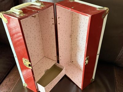 Vintage metal doll cabinet 12 1/2” W open 12 1/2 T 6 1/2 D
