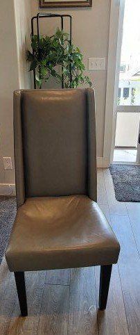 2 West Elm Real Leather, Taupe Dining Chairs