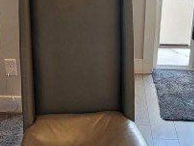2 West Elm Real Leather, Taupe Dining Chairs
