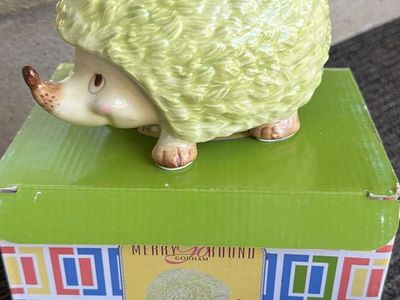 Gorham Merry Go Round Pitter Patter Happy Hedgehog Ceramic Coin Bank with Box