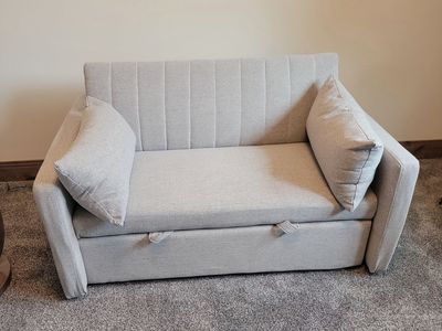 Compact Convertible Sofa Bed with Ottoman - Space-Saving Sleeper Chair Couch Light Beige