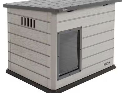 Lifetime Large Insulated Dog House - Grey/White - All-Weather Pet Shelter