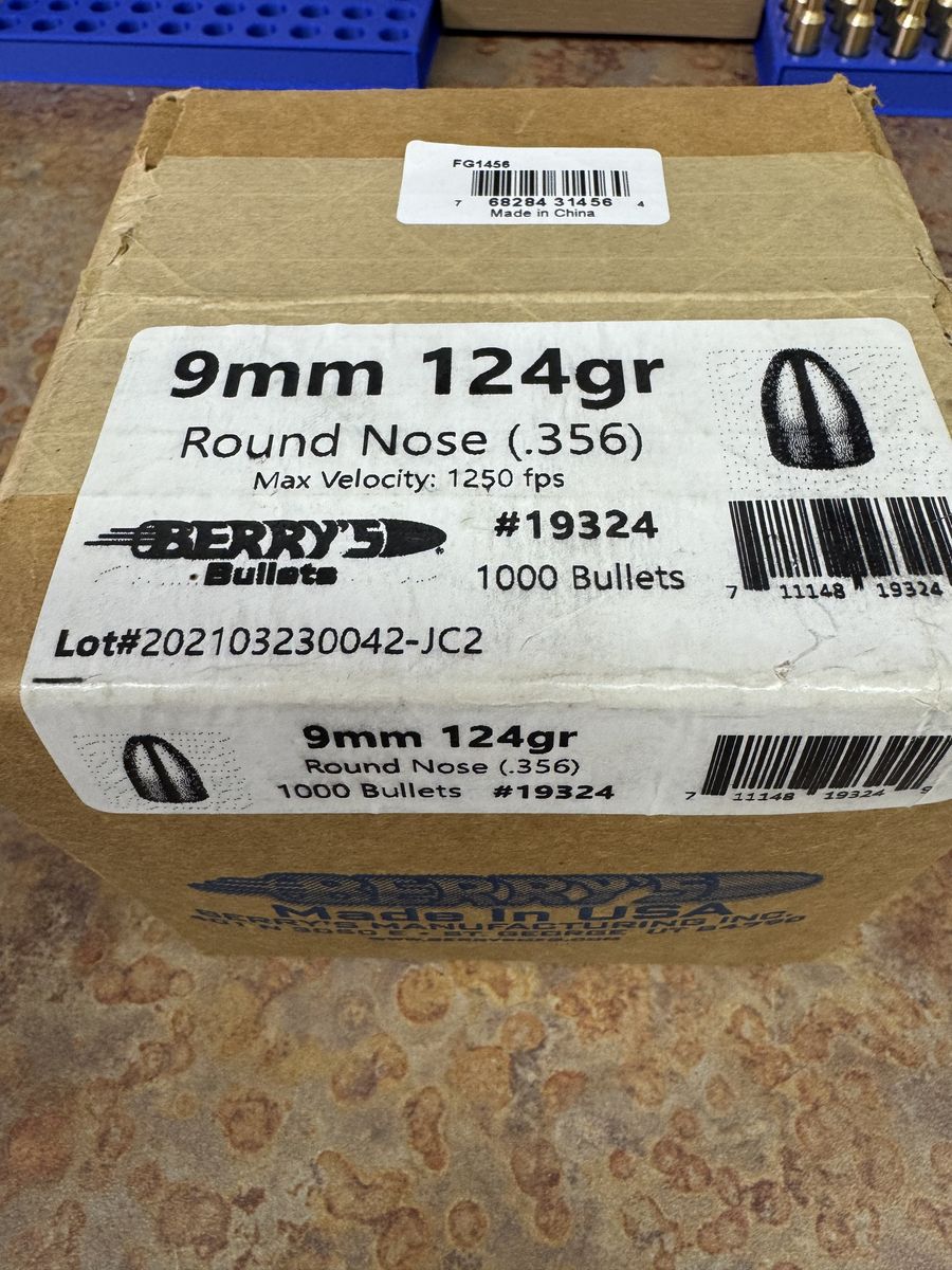 9mm  Round Nose Bullets 124 Grain 1000ct