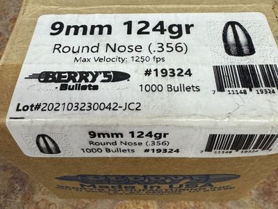 9mm Round Nose Bullets 124 Grain 1000ct
