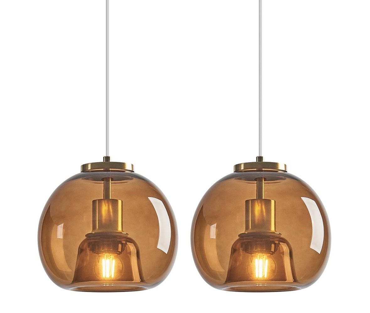 2-Pack Amber Glass Globe Pendant Lights E26 Bulb Max 60W for Flat/Sloped Ceilings