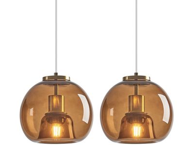 2-Pack Amber Glass Globe Pendant Lights E26 Bulb Max 60W for Flat/Sloped Ceilings