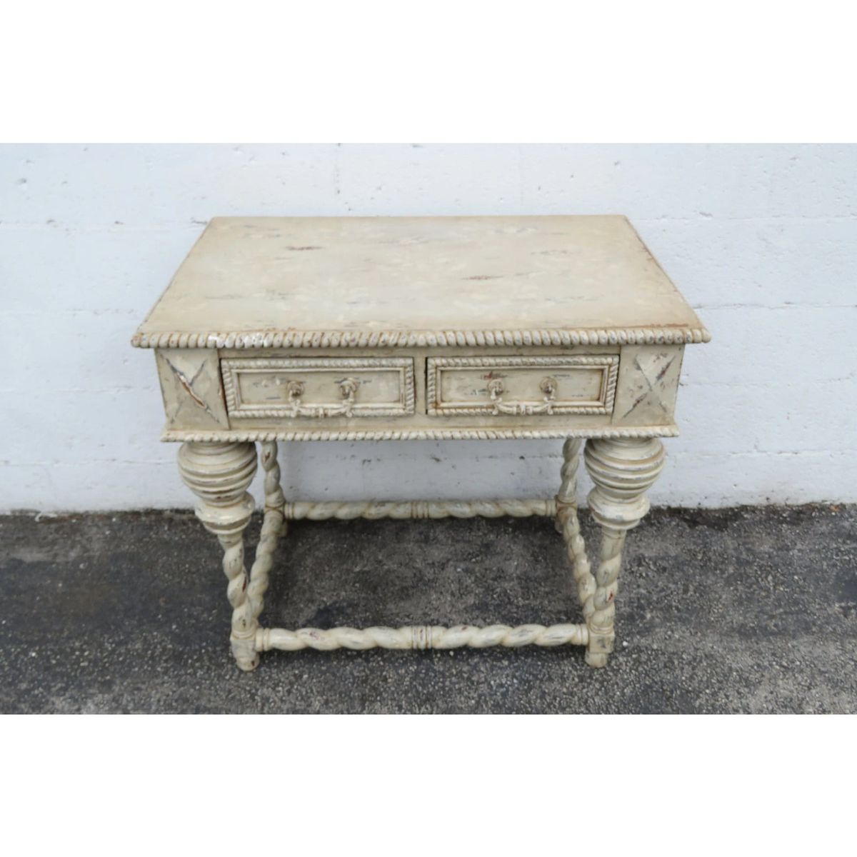 Vintage Hand-Painted Italian Rococo Style Console Table with 2 Drawers