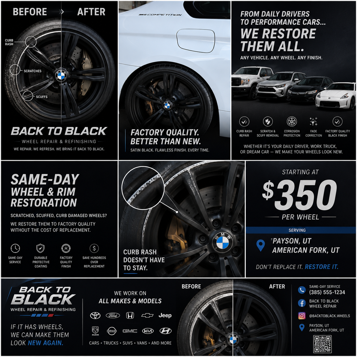 Back to Black Wheel Refinishing & Curb Rash Repair - Same-Day Service, Lifetime Guarantee