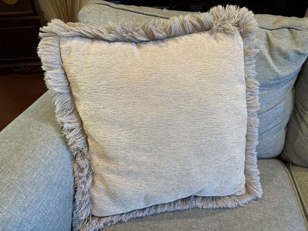 Tan Throw Pillow W/ Fringe Edges