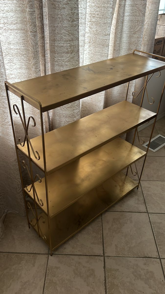 Gold Mid Century metal shelf for purse or vanity display