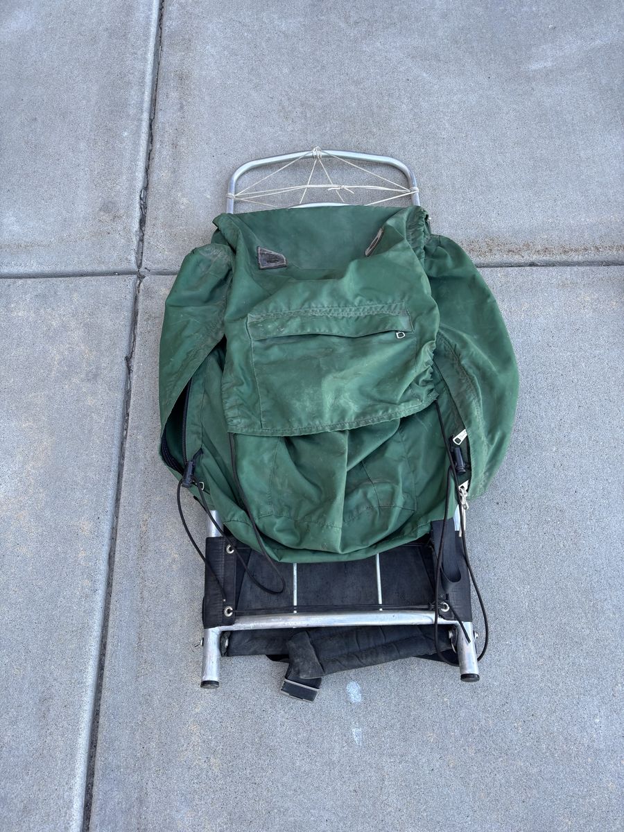 Vintage External Frame Backpack with Aluminum Structure and Green Pack