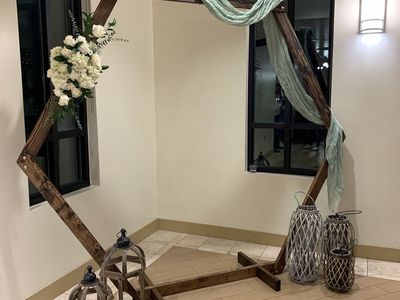 Wooden Hexagon Backdrop Rental