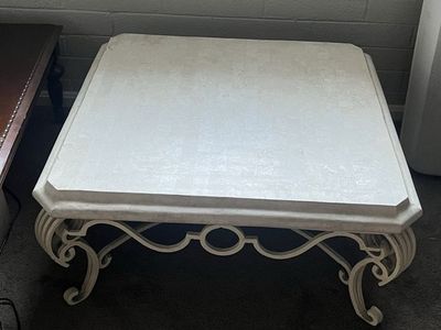 Vintage Square Coffee Table with Ornate Metal Base
