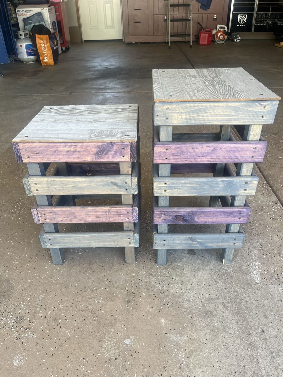 Handmade Rustic Wooden Side Tables / Nightstands - Pair (Grey/Purple)