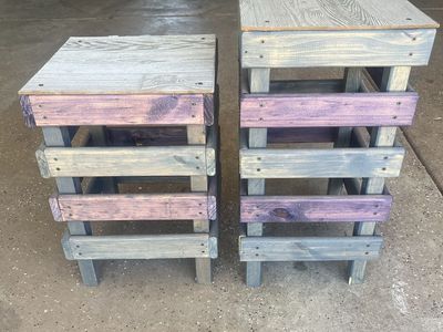 Handmade Rustic Wooden Side Tables / Nightstands - Pair (Grey/Purple)