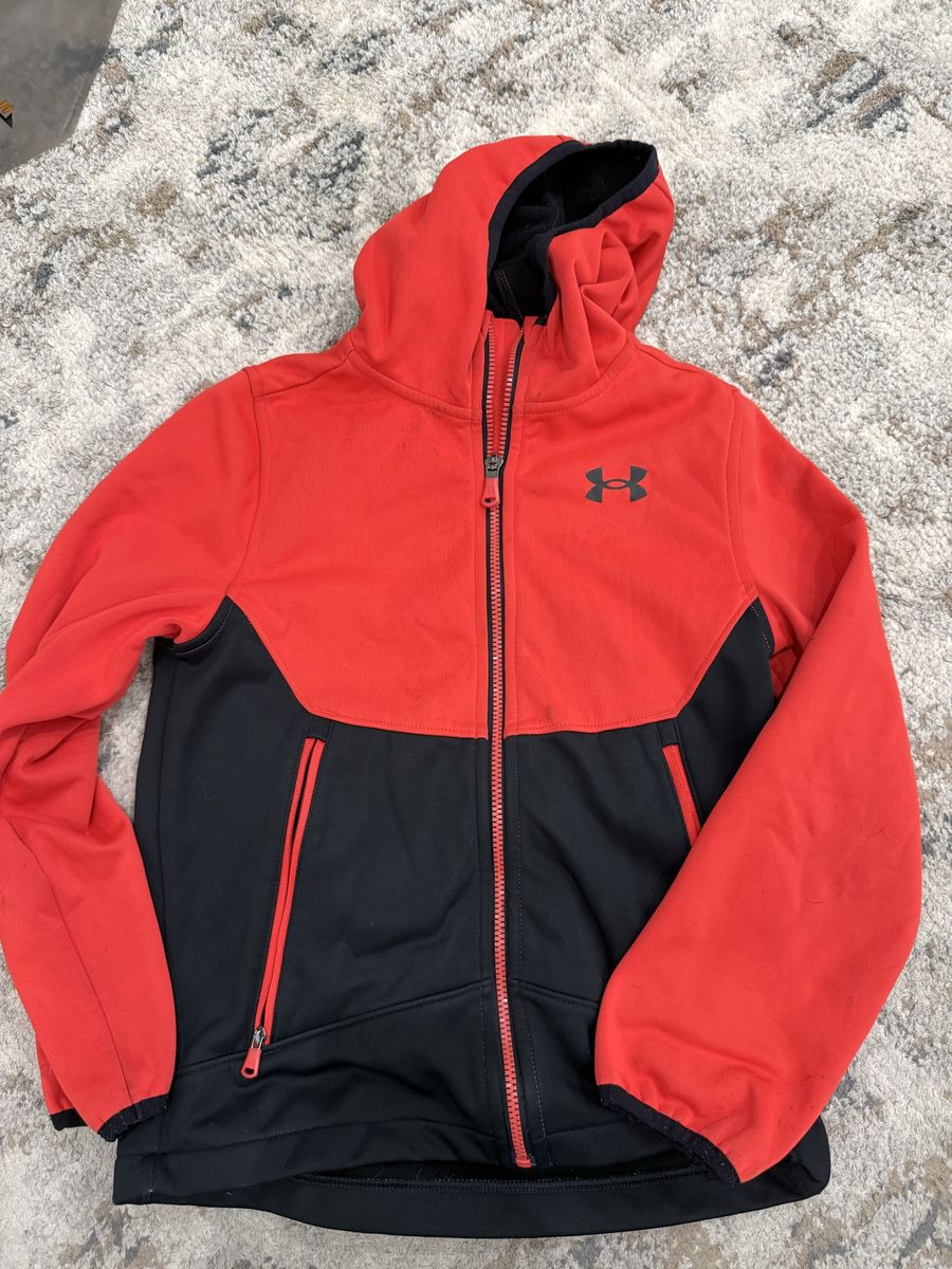 Under Armour Storm Youth Small Full-Zip Hooded Jacket Red Black